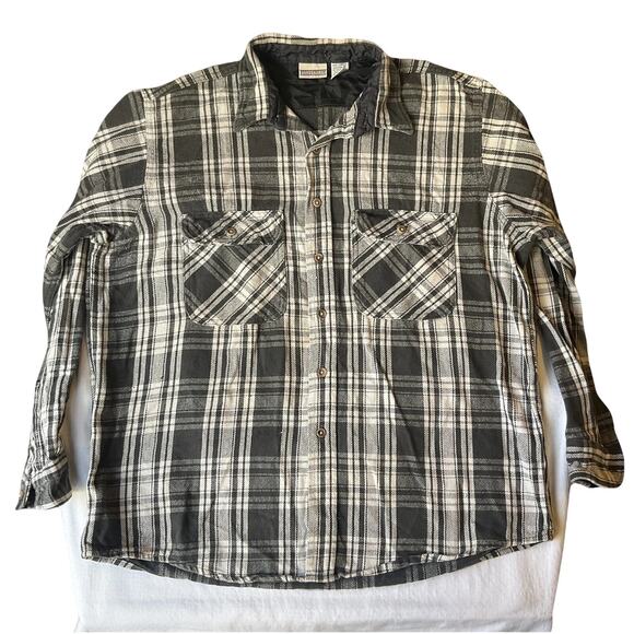 VINTAGE Field & Stream Men Button Up Shirt XL Tall Black Plaid Flannel Western - Picture 1 of 10